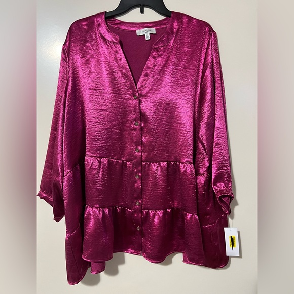 NWT Moa Moa Magenta Ruffle Blouse - Picture 1 of 6